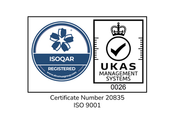 ISOQAR and UKAS ISO 9001 quality management certification logo